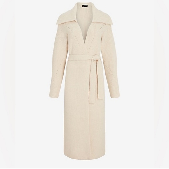 Express Ribbed Collared Belted Duster Cardigan - Picture 5 of 10